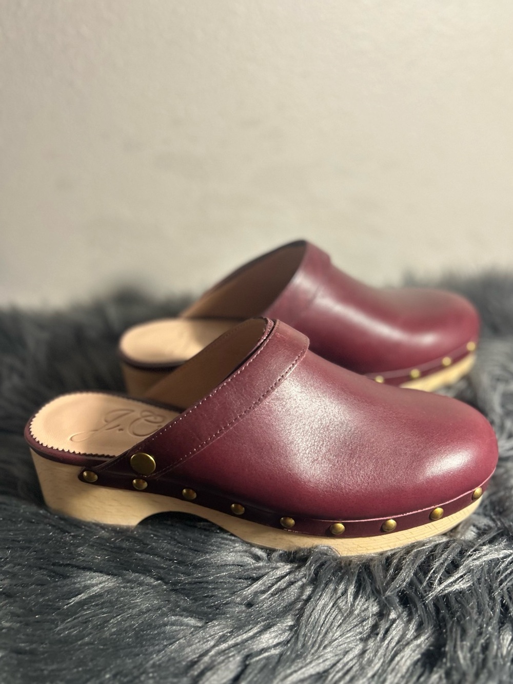 J.Crew Leather Clogs Wooden Heel Slingback Studded Shoes Size 8.5 - Picture 4 of 10